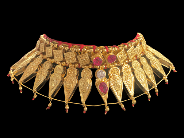 NS337 hyderabadi gold plated champakali necklace only (SHIPS IN 4 WEEKS )