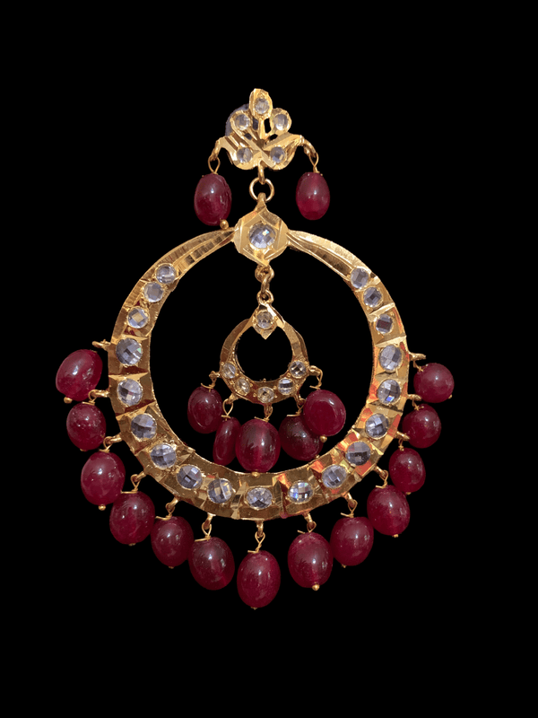 Double Chandbali in quartz ruby beads DER31 ( READY TO SHIP  )