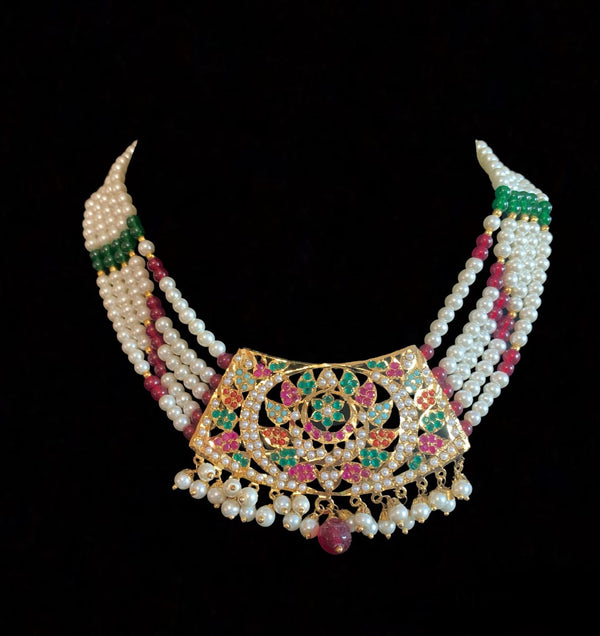 NS180 Ava short necklace set in Navratan ( READY TO SHIP )