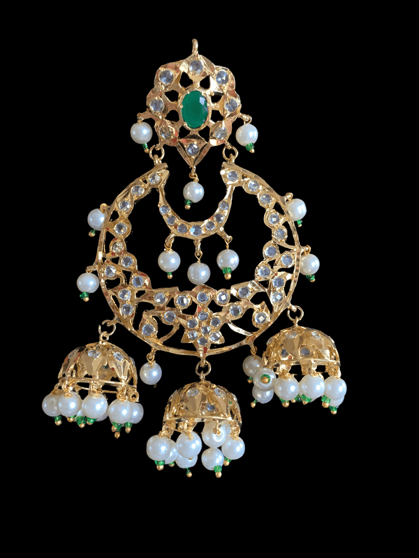 DER231 Heba Chandbali jhumka - green ( READY TO SHIP )