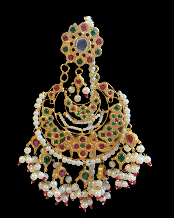 Mahira multicolor Pakistani kundan statement chandbali earrings DER19 (READY TO SHIP)  )