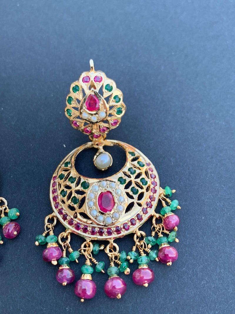 Ruby emerald Pearl Jadau earrings ER 103