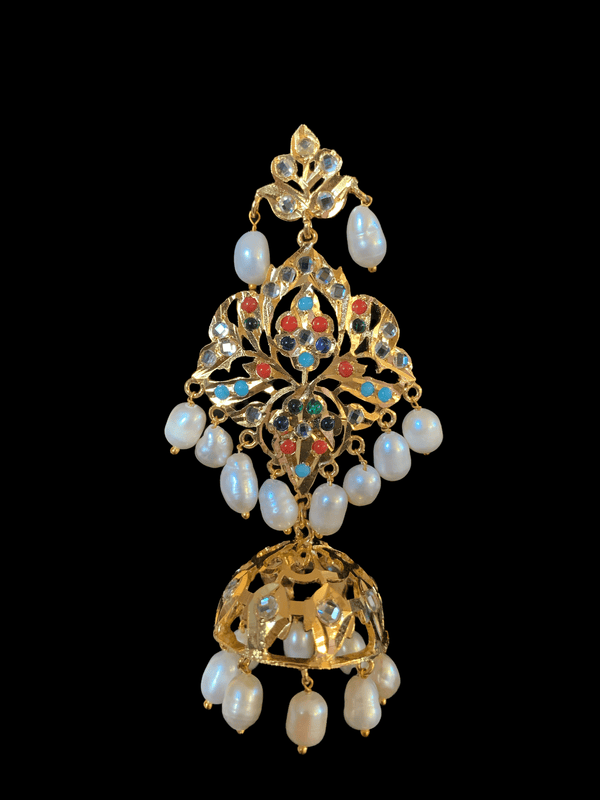 DER95 Lina earrings in fresh water pearls - navratan  ( READY TO SHIP )