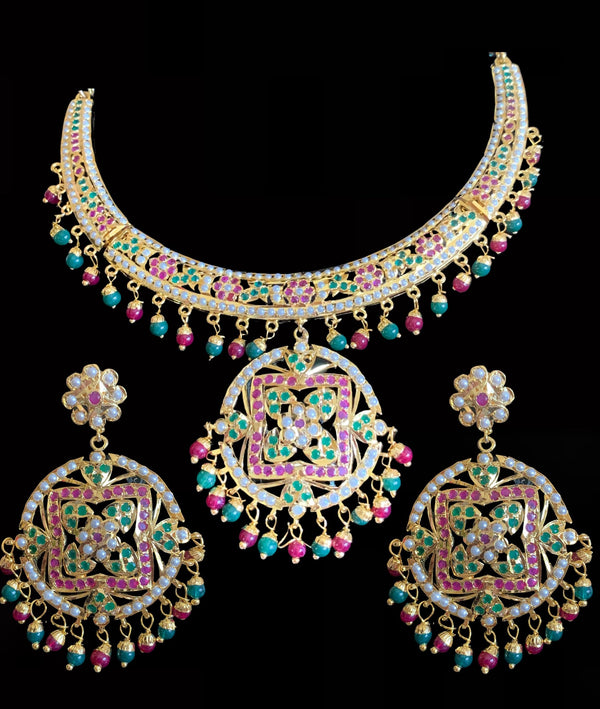 NS183 Ruchika  necklace set in red green ( READY TO SHIP )