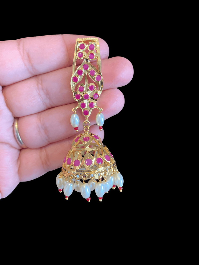 DER117 rooha jhumkas in rubies ( SHIPS IN 4 WEEKS )