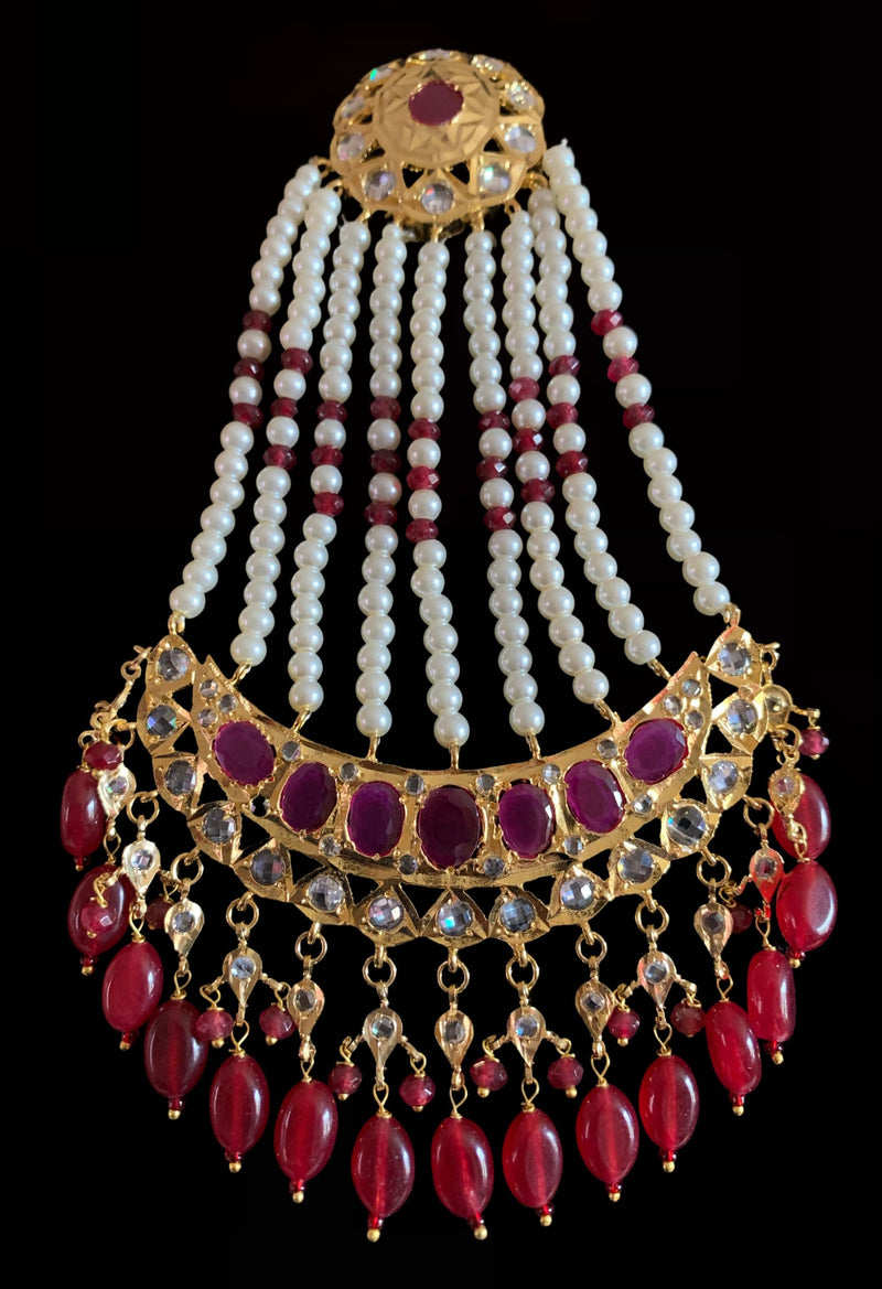 DJHR72 Ruby jhoomar / passa in shell pearls (READY TO SHIP  )