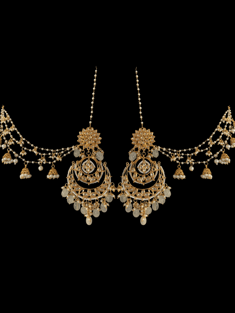 DER23 Oversized  kundan Chandbali earrings in pearls ( SHIPS IN 4 WEEKS )