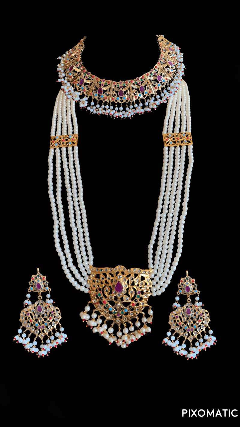 Leah bridal set in Navratan  with pearls   ( SHIPS IN 4 WEEKS)