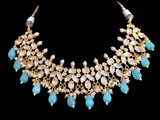 NS357 high quality polki necklace in pearls  and mint    beads ( READY TO SHIP)