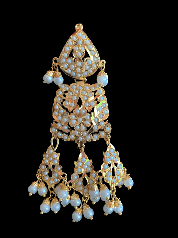 DER121 Jadau dangler earrings in shell pearls  ( SHIPS IN 4 WEEKS )