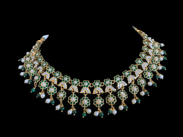 NS257 Neha jadau necklace set ( emerald   pearl ) - READY TO SHIP