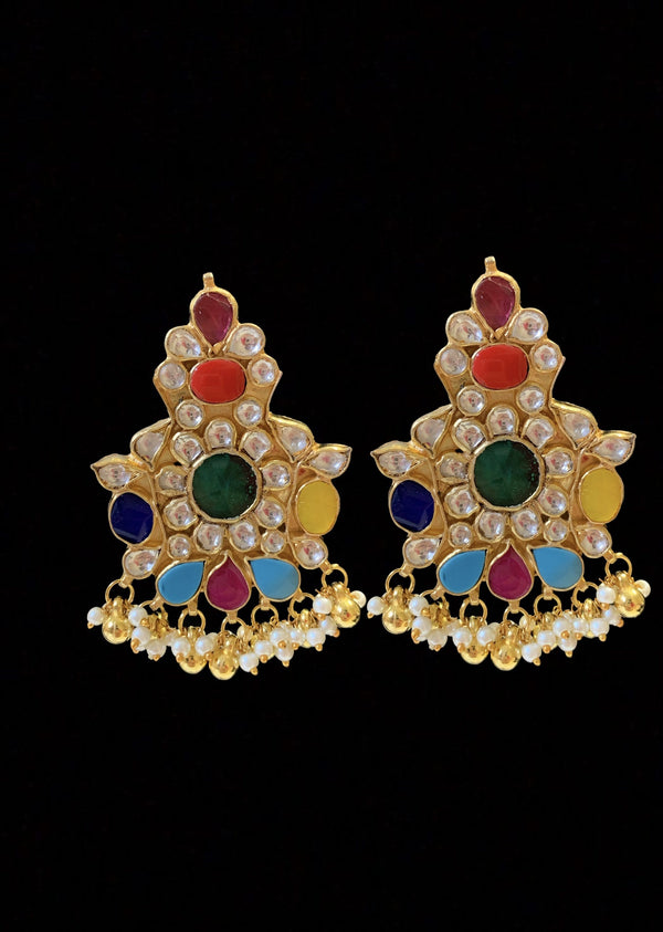 ET501  Amrutha Kundan navratan earrings ( READY TO SHIP)