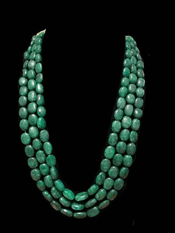 NS304 Emerald oval beads necklace in three layer