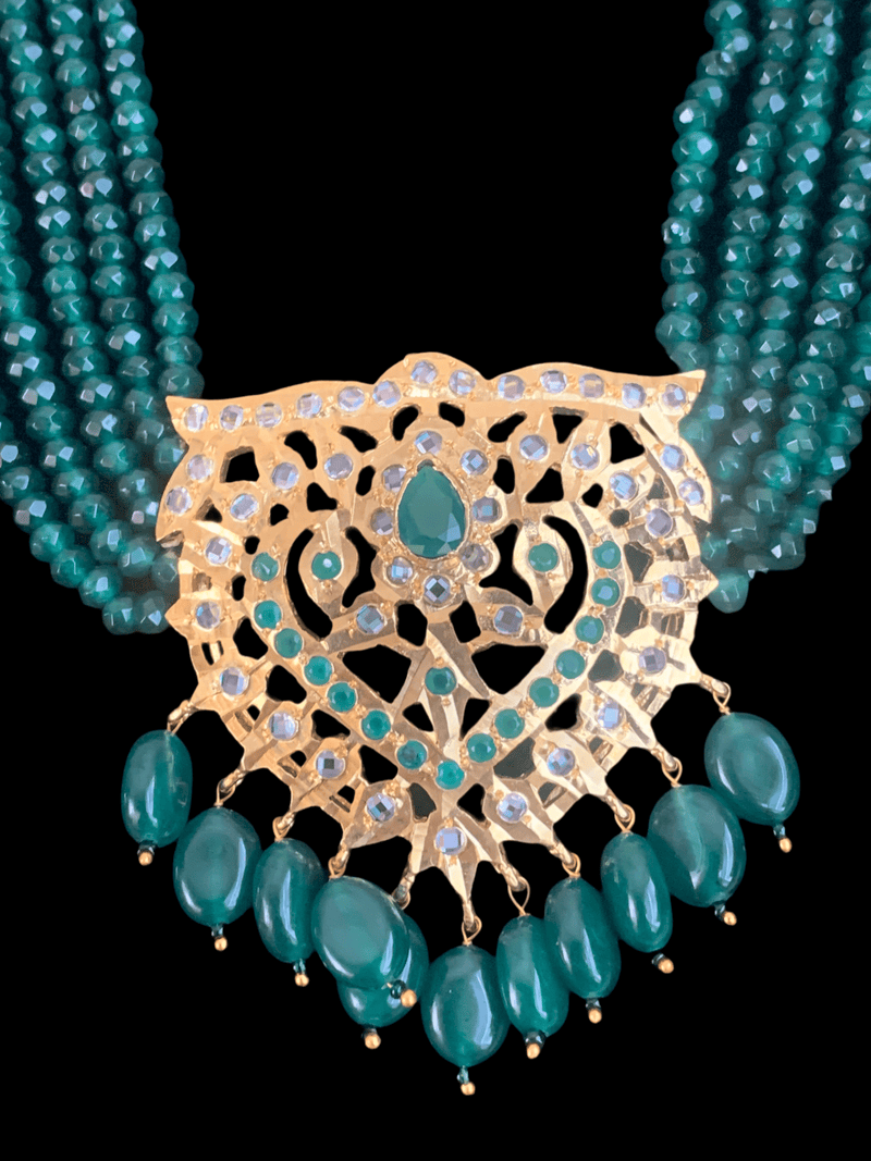 LN148 Lana Hyderabadi necklace set in emerald beads(SHIPS IN 3 WEEKS )