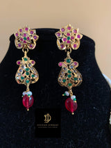 NS103 Sajal necklace in ruby emerald with fresh water  pearls (SHIPS IN 4 WEEKS )