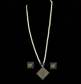 Nandini Blue   long pendant set with earrings in  fresh water pearls (READY TO SHIP )