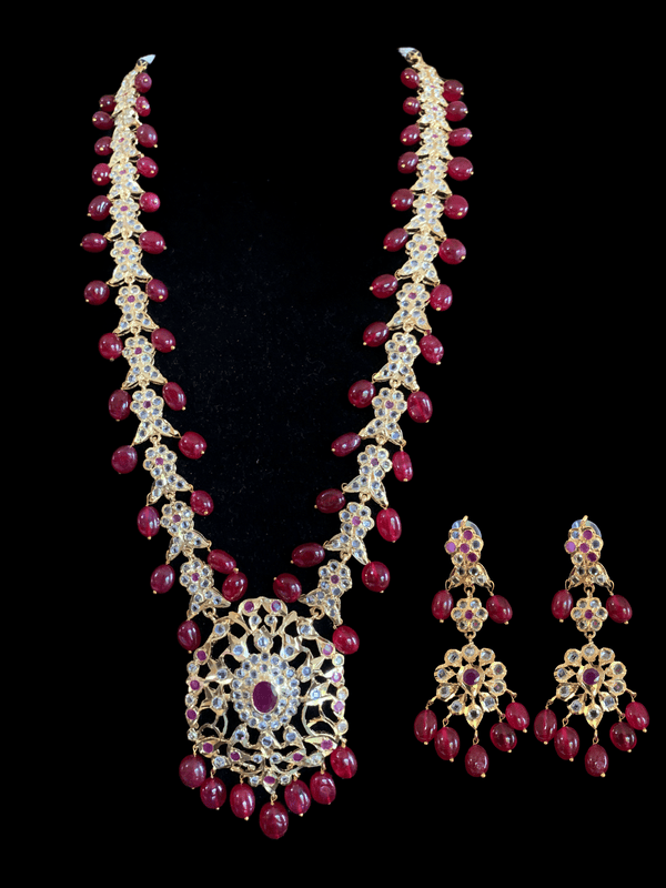 LN85  hyderabadi rani haar in ruby beads  ( READY TO SHIP)