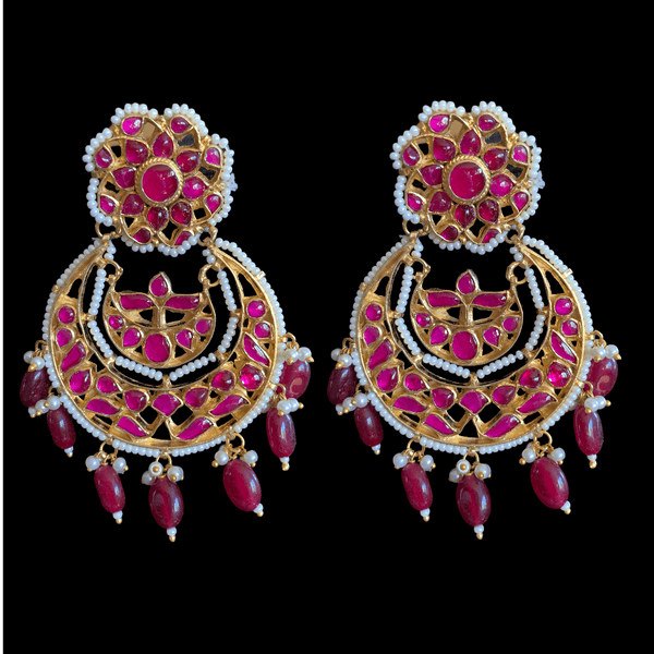 DER184 Huma pachi Kundan chandbali in rubies ( READY TO SHIP )