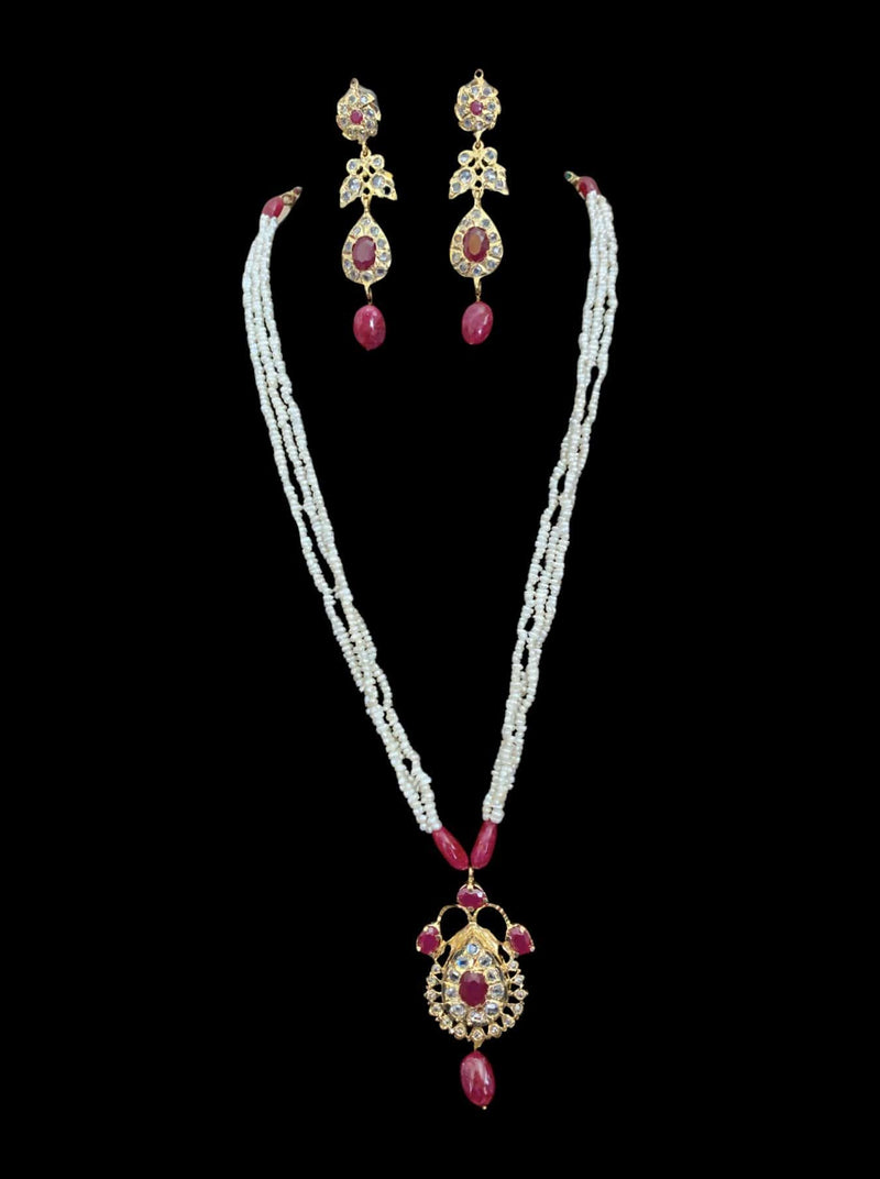 Ruby Pink Long Diamond Necklace Set /indian Jewelry/ Indian -  Israel