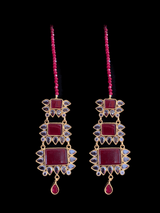 LN27 Farshi kundan long statement necklace set - Red ( READY TO SHIP  )