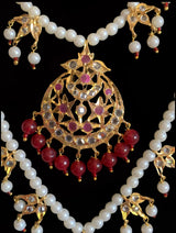 Tooba ruby three layered pearl necklace with earrings and Tika (SHIPS IN 4 WEEKS )