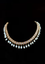NS195 Barfi necklace with Chandbali in fresh water pearls  ( SHIPS IN 3 WEEKS )