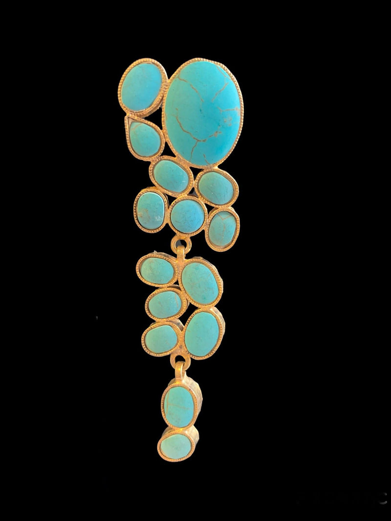 Mehnaz Turquoise long statement earrings DER17 (READY TO SHIP)