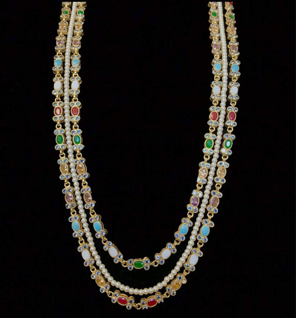 Navratan layered kundan necklace (SHIPS IN 2 WEEKS  )