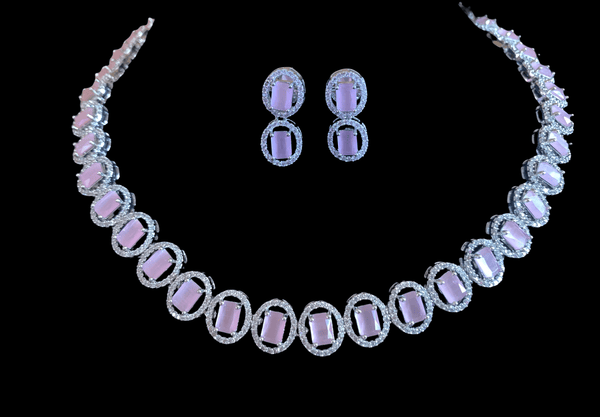 NS150 Anamika  cz necklace - pink  ( READY TO SHIP )