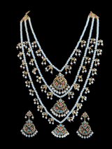 SAT23 Tooba ruby three layered pearl necklace with earrings and Tika - navratan  (READY TO SHIP )