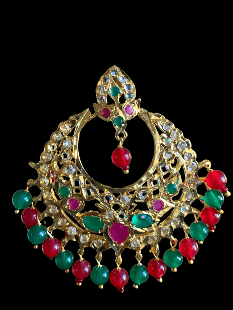 DER279 Noor chandbali in red green    (READY TO SHIP )