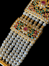 B66 Saira jadau bracelet in navratan with pearls    ( SHIPS IN 3 WEEKS )