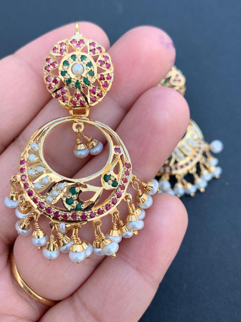 Ruby emerald Pearl Jadau earrings ER 074