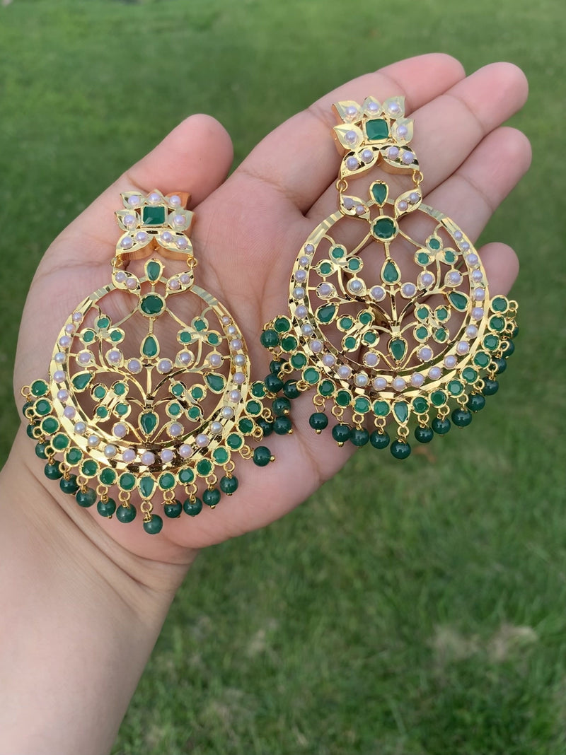 DER205 Radha Chandbali  in green beads ( SHIPS IN 4 WEEKS  )