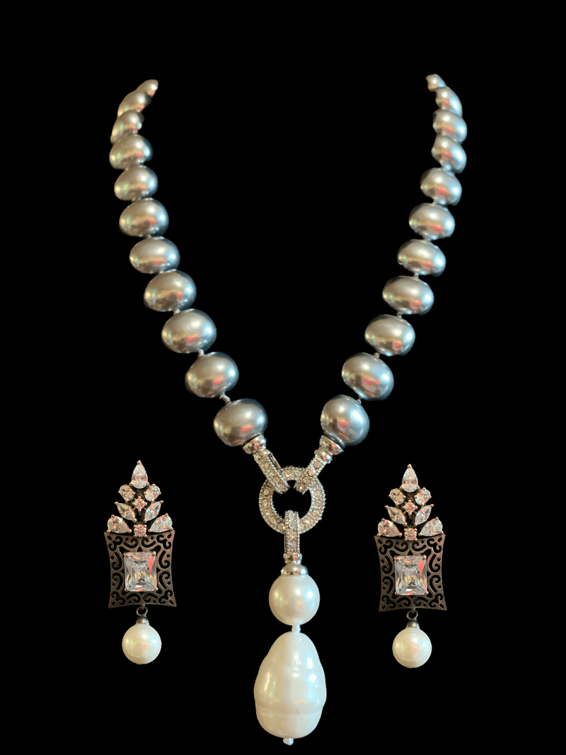 NS18 Pearl necklace set - grey ( READY TO SHIP )