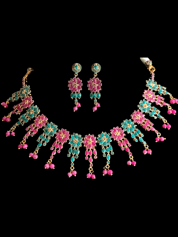 NS236  NEELAM, real ruby  emerald gold plated necklace set ( READY TO SHIP)