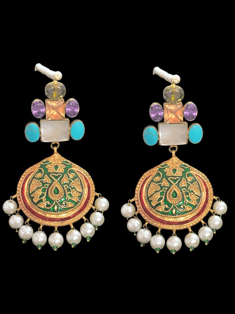 DER301 Reisa kundan meenakari earrings ( READY TO SHIP)