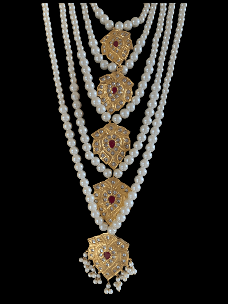 SAT20 Nimra 5 layer long kundan necklace with earrings ( READY TO SHIP )
