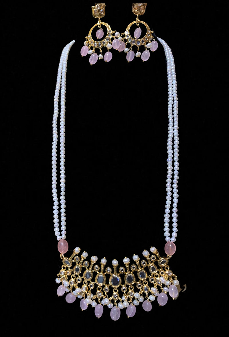 Tirmani in rose quartz beads with fresh water pearls ( SHIPS IN 4 WEEKS )