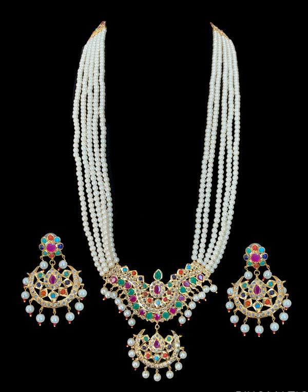 LN46 Ramia navratan  rani haar with earrings( READY TO SHIP )