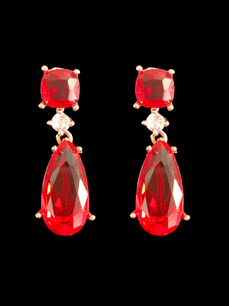 Cz drop earrings rose gold plated- red   ( READY TO SHIP)
