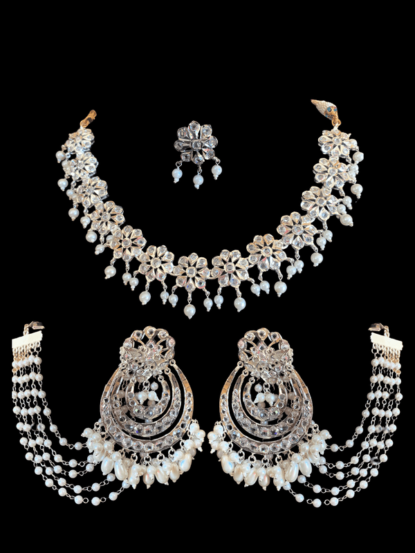 NS193 Malavika necklace set in silver plating   ( SHIPS IN 3 WEEKS )