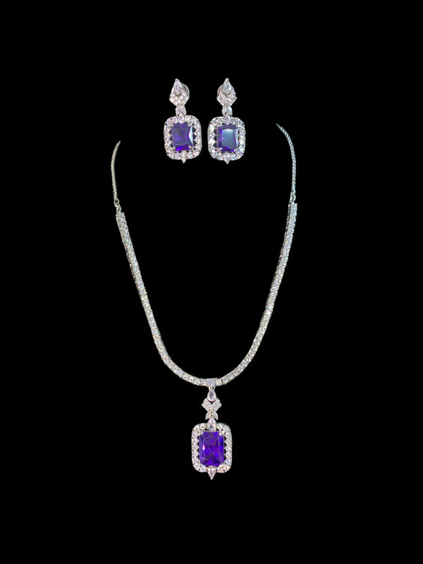 NS507 Myrha cz necklace set -PURPLE  READY TO SHIP )