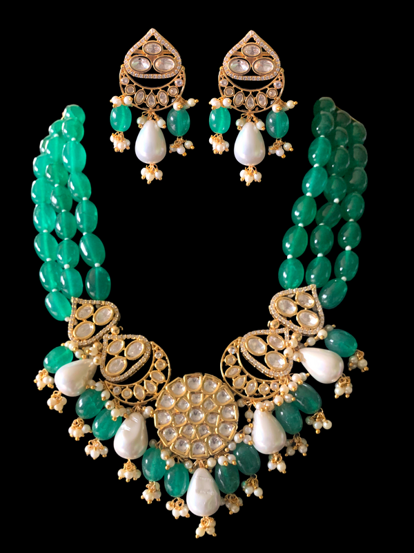 High quality gold plated polki necklace set with tika ( READY TO SHIP)