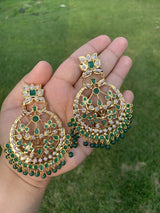 DER205 Radha Chandbali  in green beads ( SHIPS IN 4 WEEKS  )