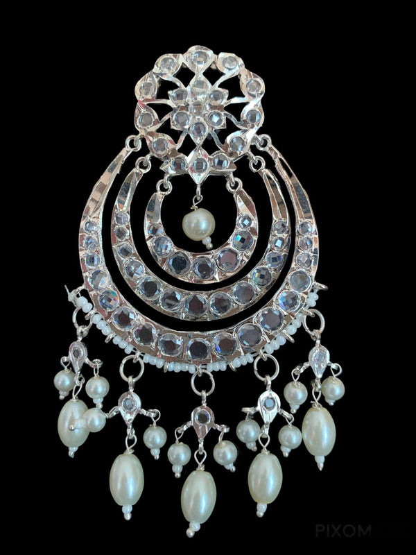 Tanzila silver plated Chandbali  in pearls (SHIPS IN 4 WEEKS )