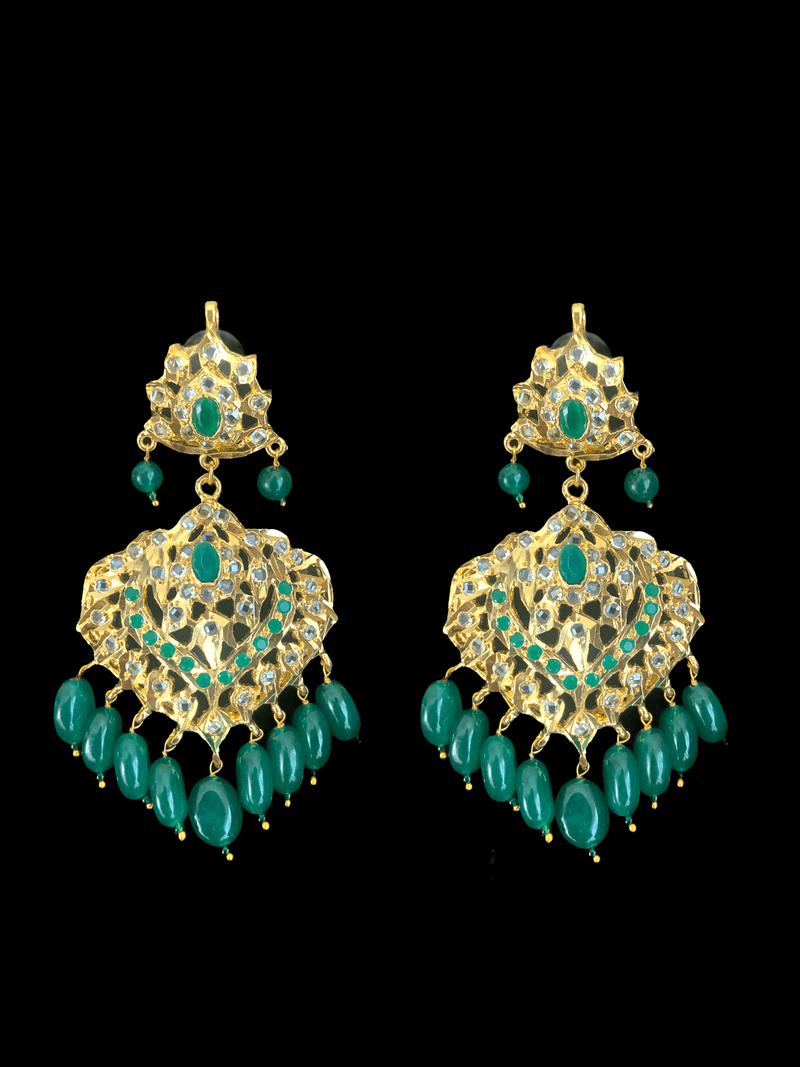 LN148 Lana Hyderabadi necklace set in emerald beads(SHIPS IN 3 WEEKS )