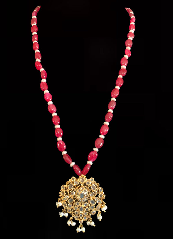 PS512 Hania hyderabadi pendant set in ruby with earrings  ( READY TO SHIP )