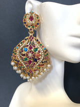Navratan Jadau earrings in Gold Plated Silver ER 097