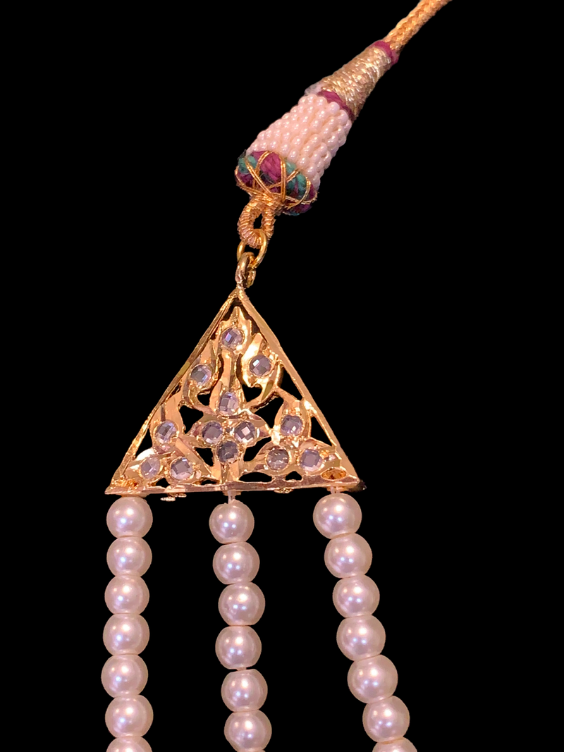 SAT70 Seema three layer  necklace with chandbali- pearls   ( READY TO SHIP )